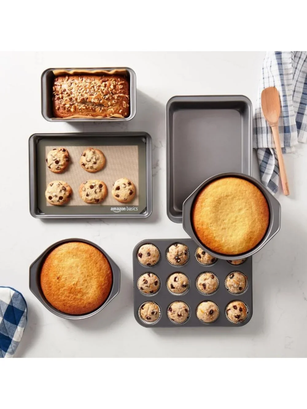 6-Piece Nonstick Bakeware Set - Cake, Muffin, Cookie & Loaf Pans, Oven Safe
